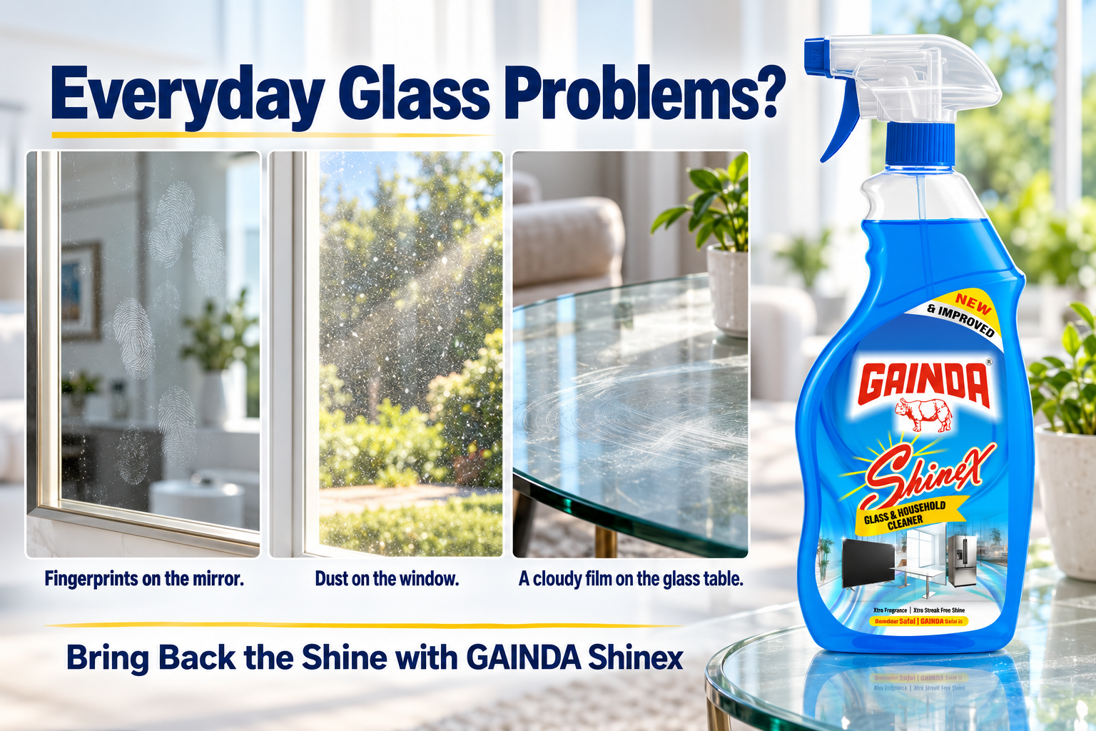 One GAINDA Shinex cleans your Glass and your Household Surfaces